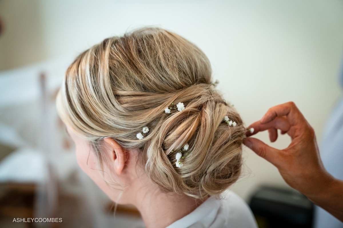flowers in bride's hair