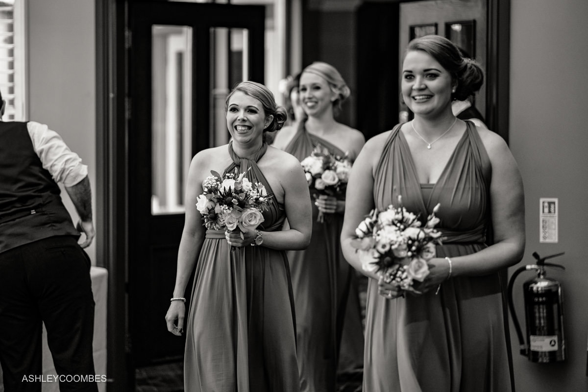 bridesmaids arrive